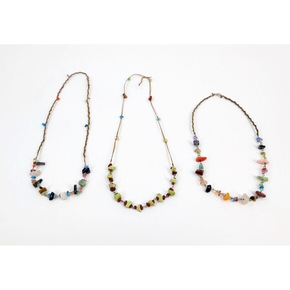 Boho Layered Necklace Chunky Stones Handmade Statement Piece Coachella Festival - Picture 4 of 9